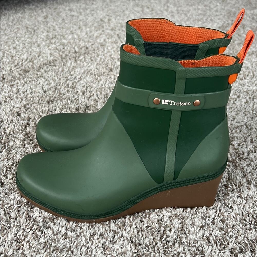 Tretorn Women's Plask Sea Spray Green Rubber Waterproof Rain Snow Wedge Boots